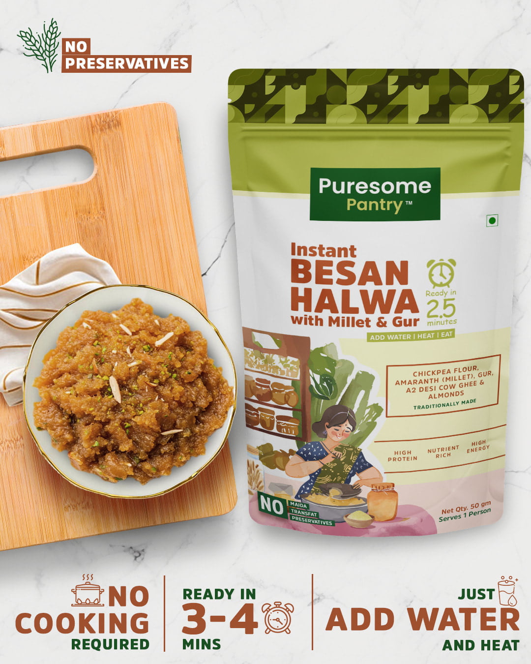 Instant Besan Halwa with Millet & Gur Instant Besan Halwa with Millet & Gur