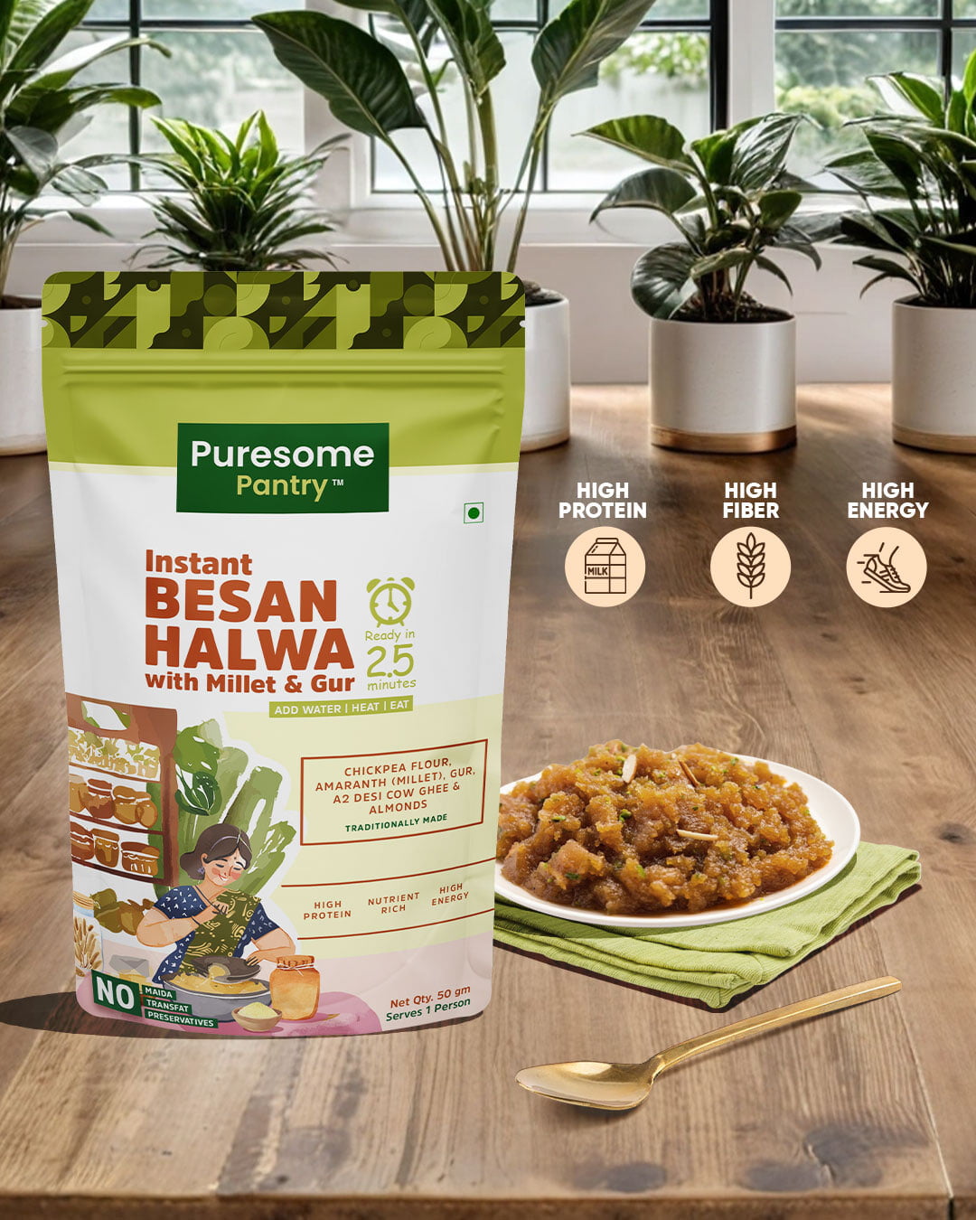 Instant Besan Halwa with Millet & Gur Instant Besan Halwa with Millet & Gur